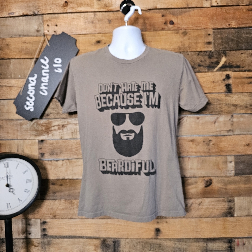 SALE-Thread tank men's green brown beard theme short size M